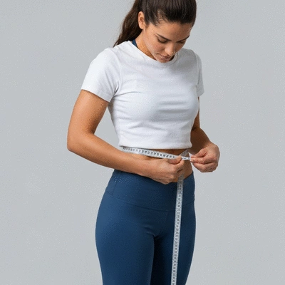 Person using a measuring tape around their waist, illustrating waist circumference measurement