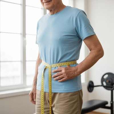 Person measuring their waistline with a tape measure, highlighting health metrics